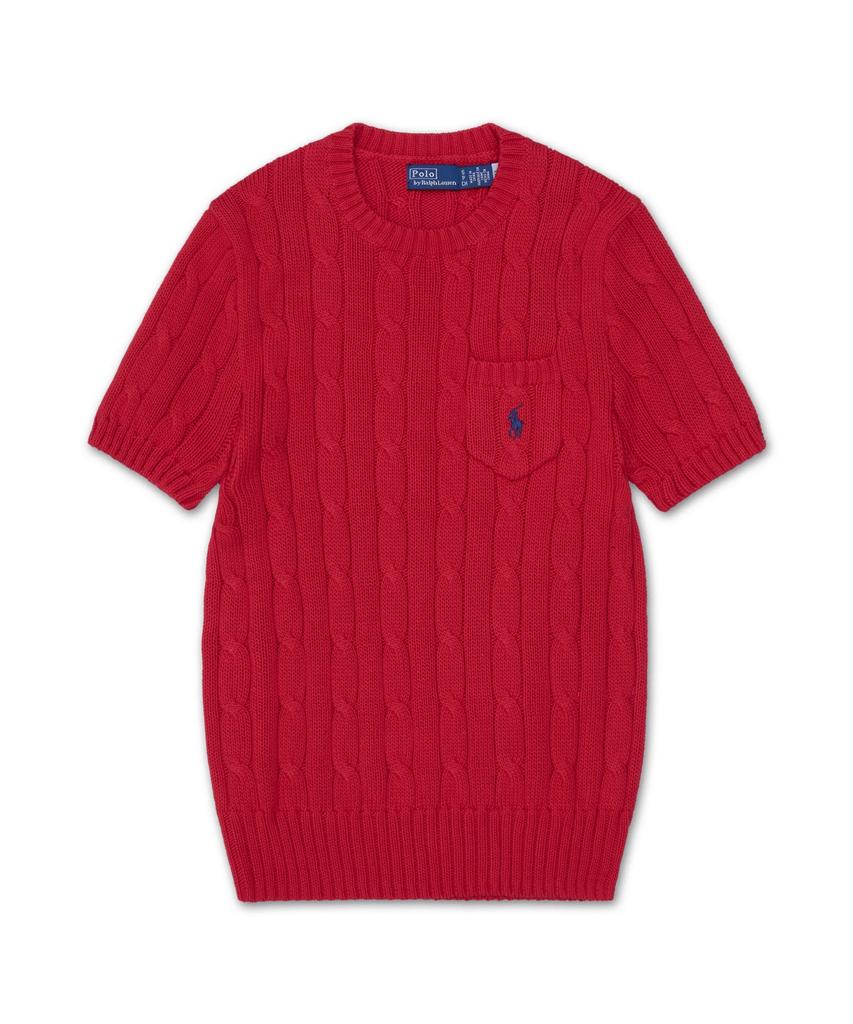 POLO RALPH LAUREN Cable Knit Cotton Short Sleeve Sweater - Red