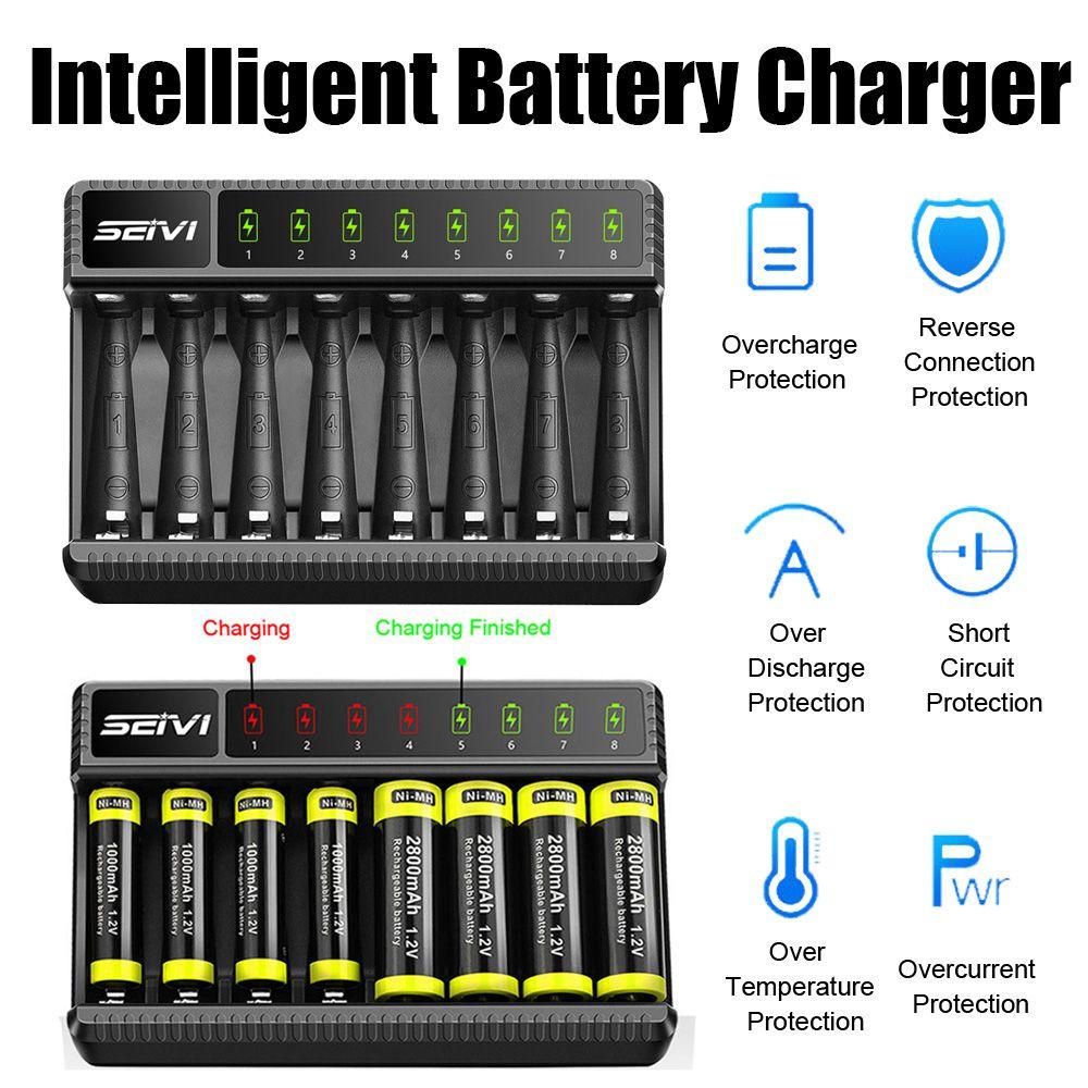 Durable Portable LED Indicator Intelligent Battery Charger 8 Slot Adapter Fast Charging Dock