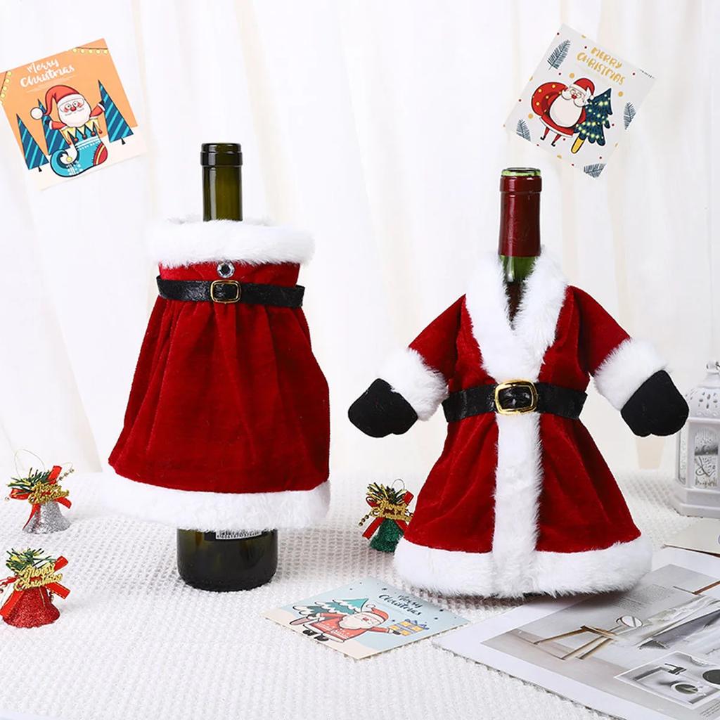 Christmas Red Wine Bottle Cap Dress Christmas Skirt Wine Decor Reusable Wine Gift Access Holiday Bottle Decor