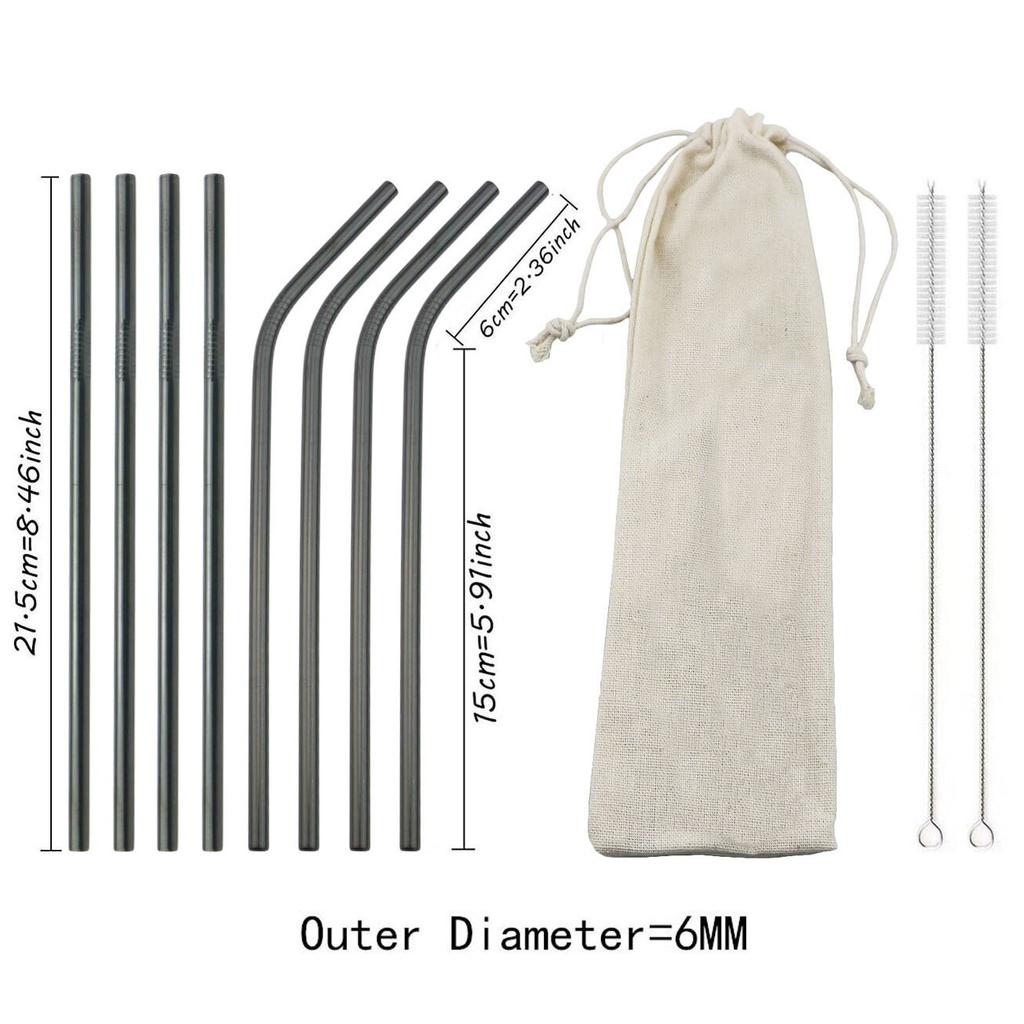 Набор трубочек для питья из нержавеющей стали цвета радуги, многоразовые металлические соломинки, соломинки для пузырькового чая, сока с чистящей щеткой