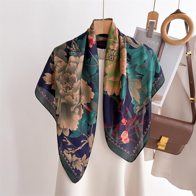 90*90cm Women Square Silk Scarf Lady Foulard Neck Hair Scarves Design Printed Kerchief Fashion Girl Hair Ribbon Headband Bandana