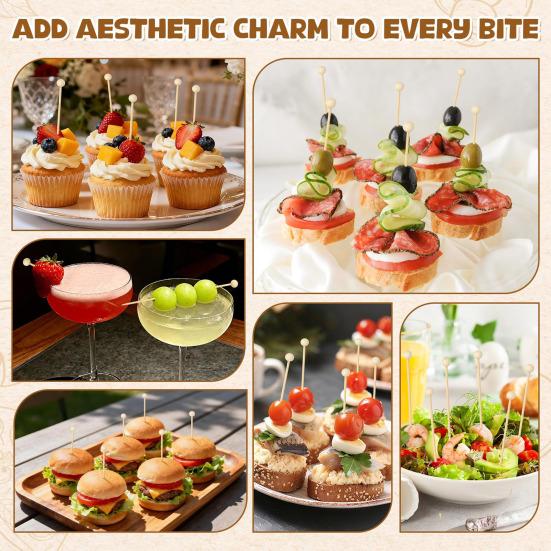 100/200Pcs Wooden Ball Toothpicks Long Cocktail Picks Appetizers Baking Garnish Skewers with Sturdy Polished Heads