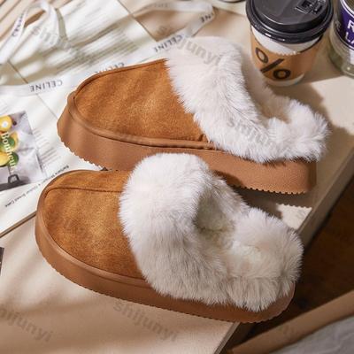 Женские модные утолщенные пушистые зимние сапоги, зимние толстые подошвы, плюшевые теплые хлопковые туфли, женские водонепроницаемые нескользящие хлопковые тапочки
