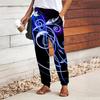 Women Abstract Printing Pants Lace Up Elastic Waist Loose  Trousers Casual Long Pants Trousers with Pockets