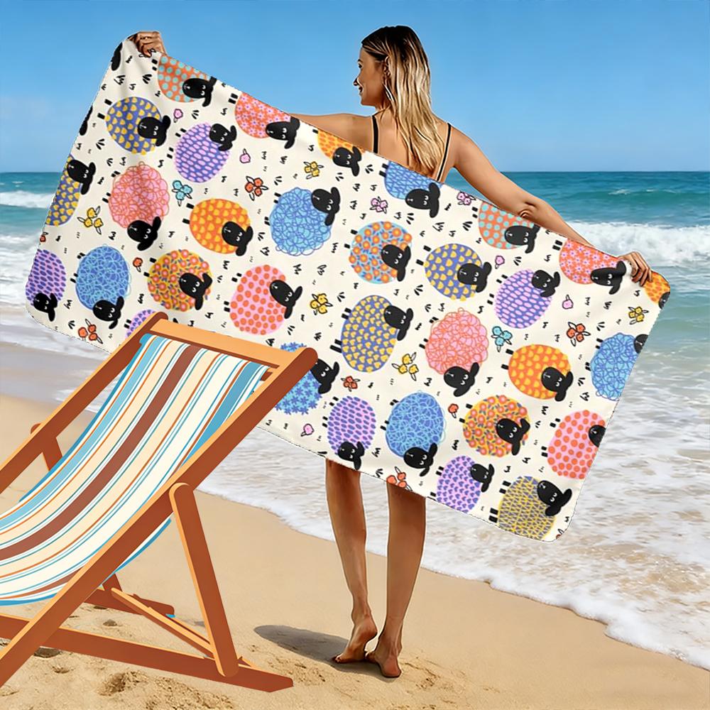 Colorful Sheep Pattern with Flowers Beach towel quick-drying for travel outdoor sports jogging beach and swimming