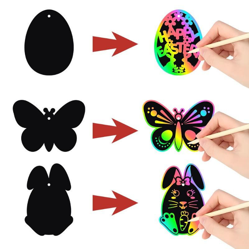 24pcs/1pack Easter Party Scratch Paintings, Rabbit Festival Scratch Cards, Easter DIY Gift Decoration Hangtags, Home Decoration.