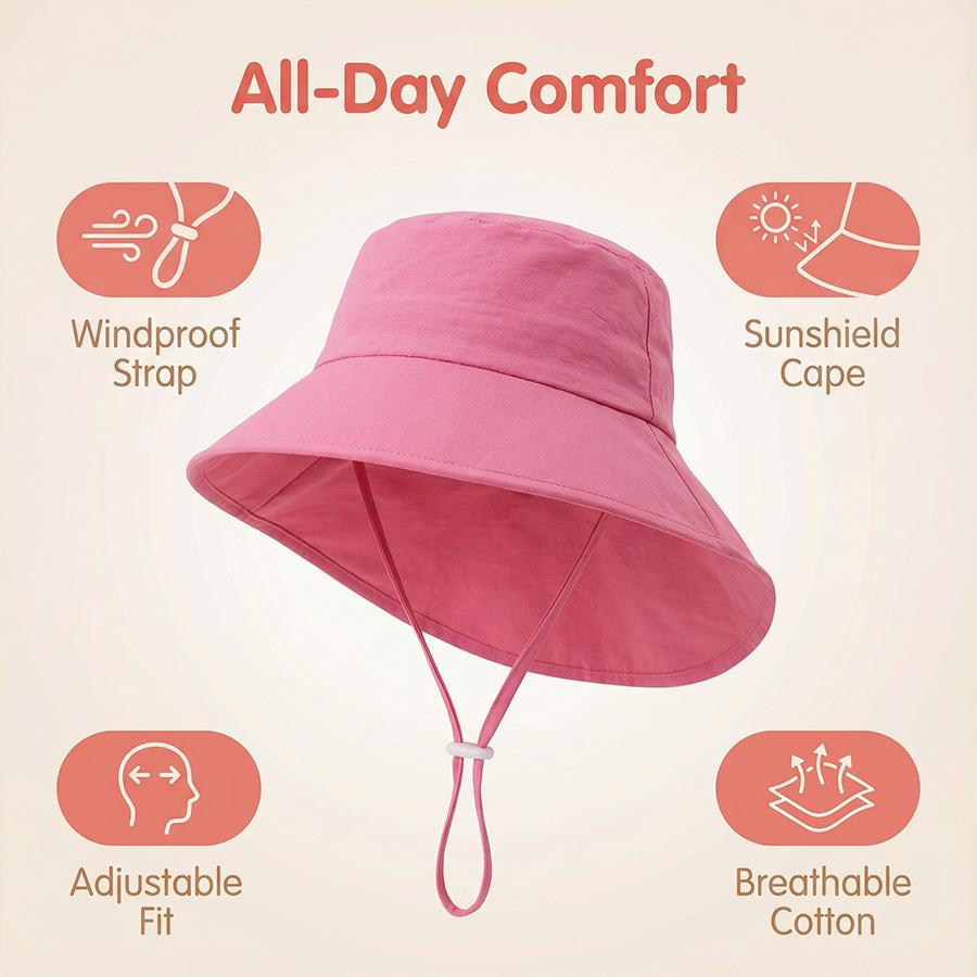 Children's Sun Protection Hat - Boys' Wide-Brimmed Sunshade Fishing Hat - Girls' Summer Uv Protection Neck Scarf Cap - Sun Hat