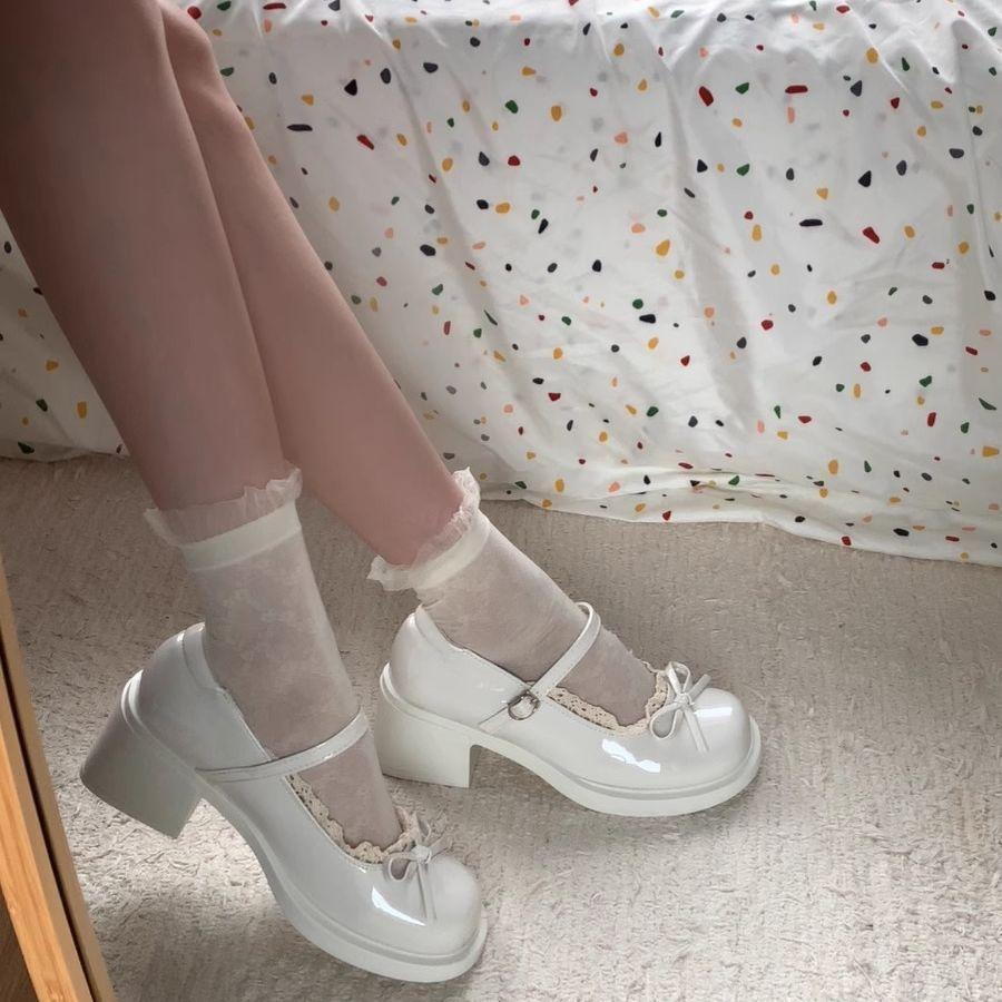 Летние новые милые туфли Мэри Джейн с бантом на среднем каблуке для женщин, с юбкой, японская Лолита, маленькие кожаные туфли