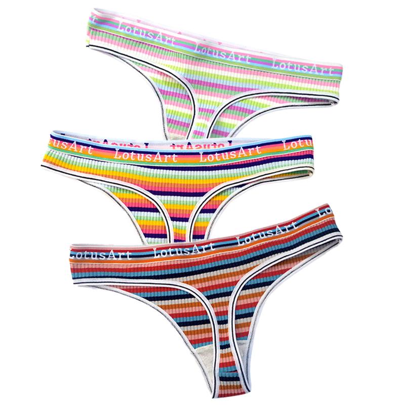 YOUULAR 3 шт./лот, модные женские хлопковые бесшовные стринги, сексуальное красочное полосатое нижнее белье, трусики, стринги, женское нижнее белье, нижнее белье M-XL