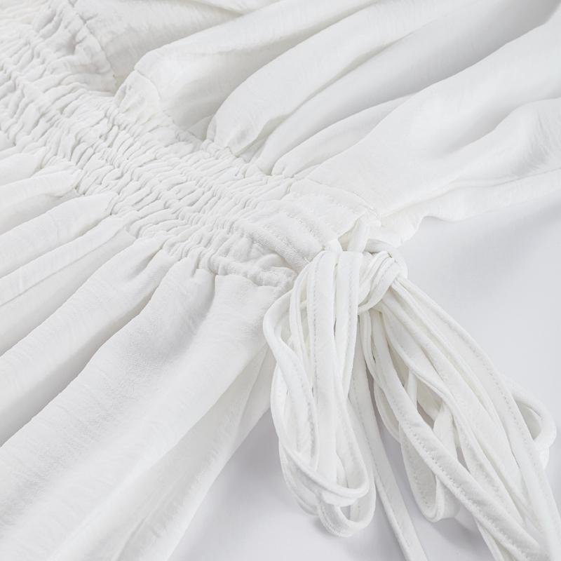 Элегантные однотонные платья с воланами, свободное женское длинное платье с V-образным вырезом и длинными рукавами, новое летнее женское платье для поездок на работу и отдыха 2025 г.