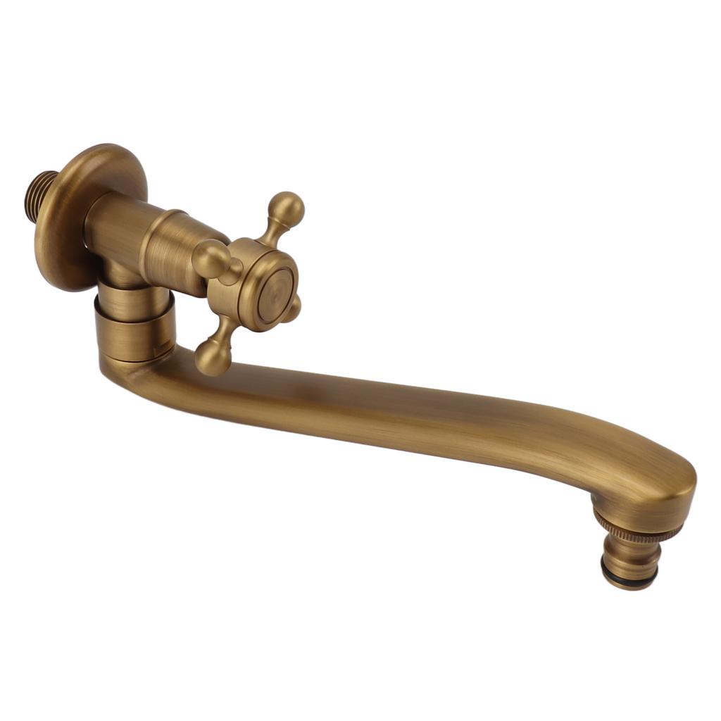 Antique Garden Faucet with Extended Spout Antifreezing Copper Wall Mount Single Cold Water Tap for