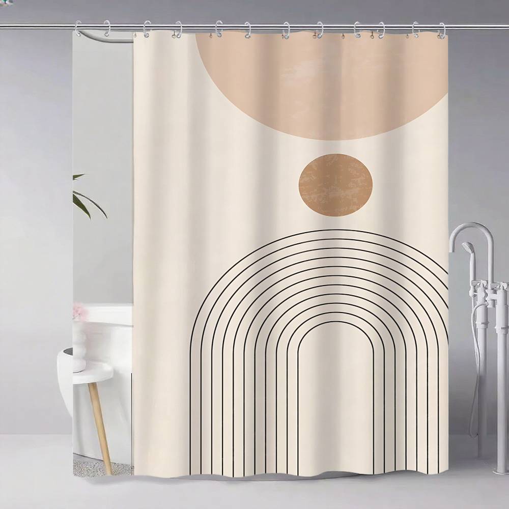 Contemporary Abstract Line Drawing Art Bathroom Curtain Classic Fabric Shower Curtain With 12 Hooks Waterproof Bathroom Decor