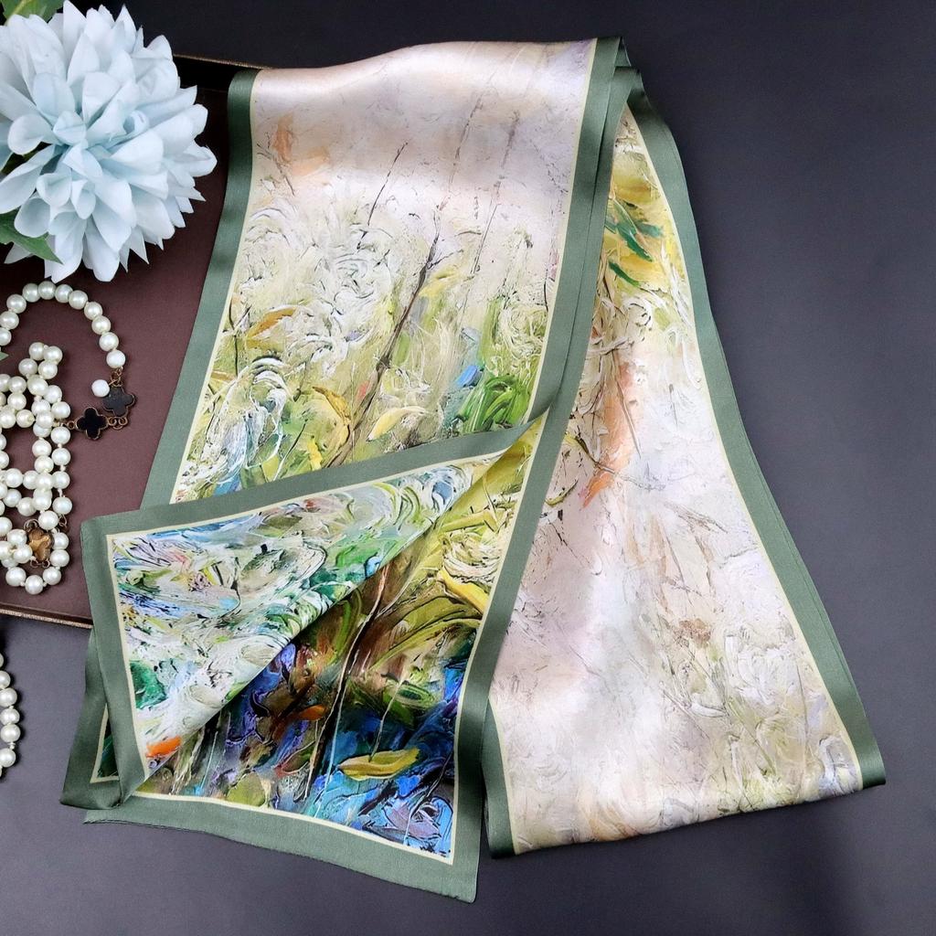 Галстук из тутового шелка для женщин Универсальный осенний стиль Шикарный узкий Многофункциональный декоративный Двухслойный шарф из 100% шелка