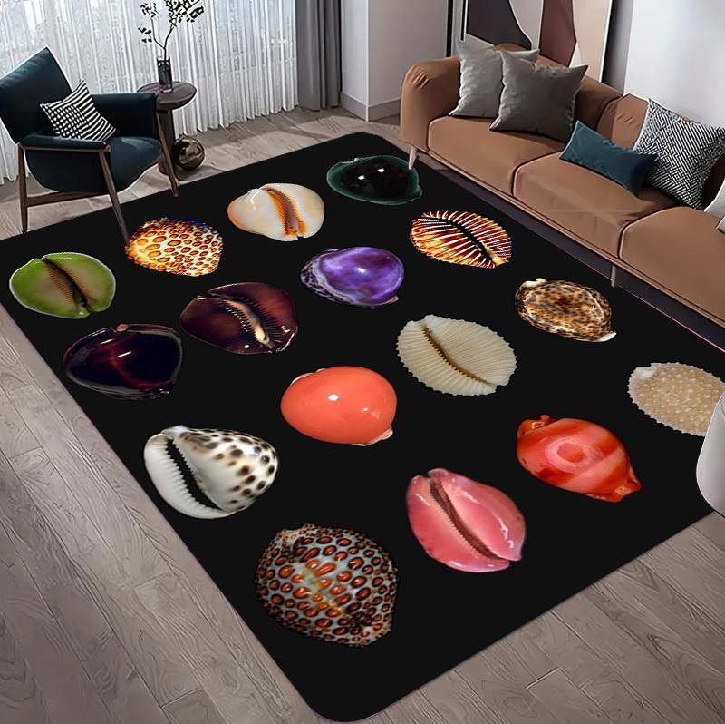Black Ocean Seashells Carpet Mat Rug Home Decoration Living Room Shell Marine Life Pattern Non Slip Soft Floor Mat Bedroom Decor
