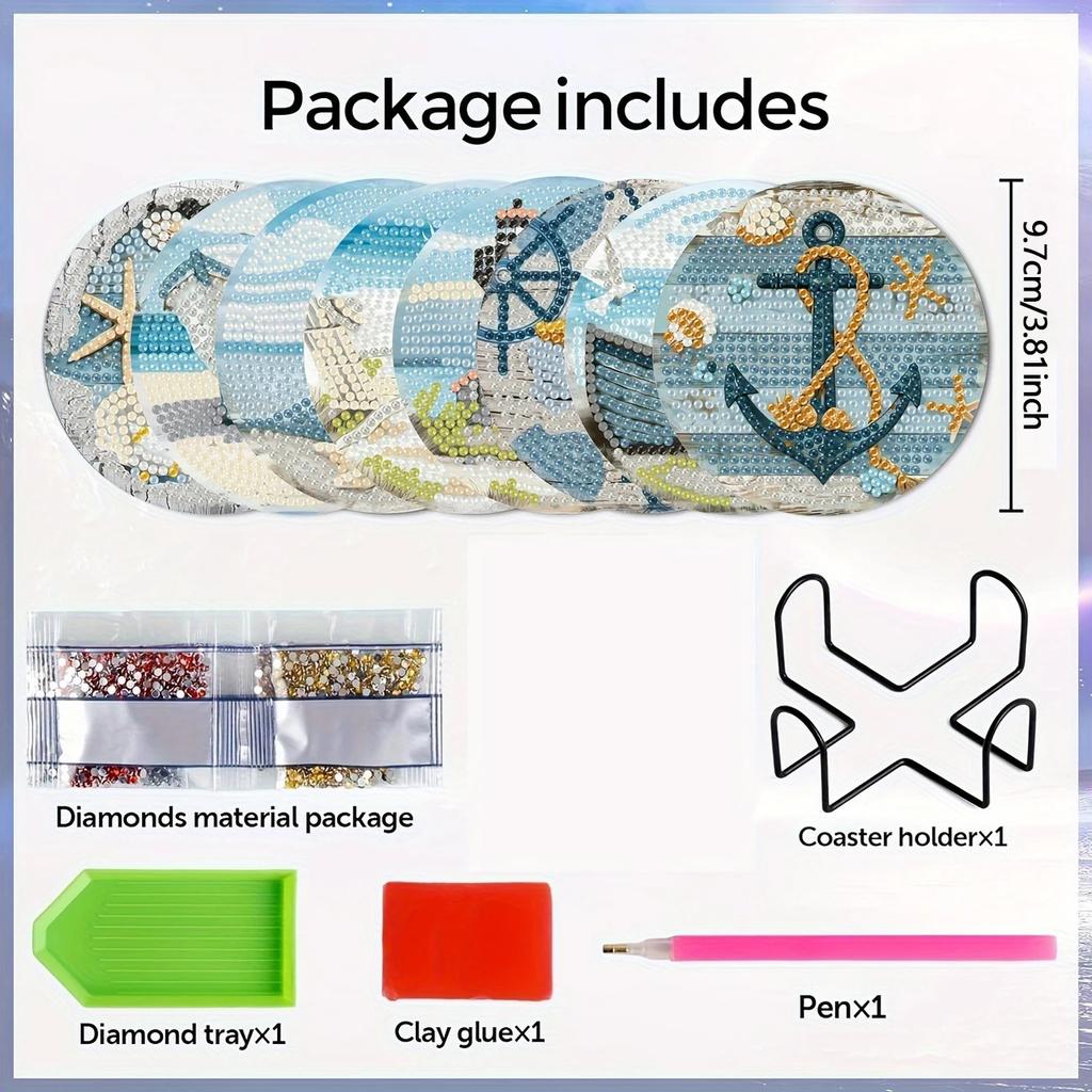 8 шт./набор подставок с алмазной росписью и рисунком океана, подставки для самостоятельного изготовления с держателем, подходят для начинающих и взрослых, товары для творчества и рукоделия, подарки