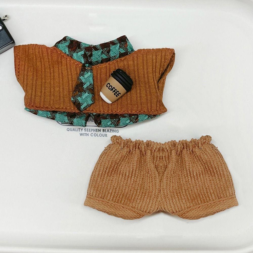 10cm Doll Clothes Blue Brown Changing Dress Game Doll Blouse Pants Suit Photo Prop Playing House Mini School Suit