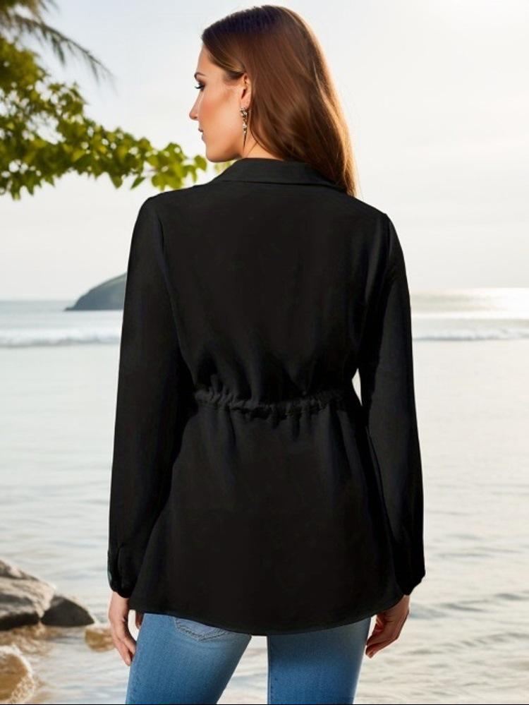 2022 Однотонный топ для беременных с V-образным вырезом и длинными рукавами