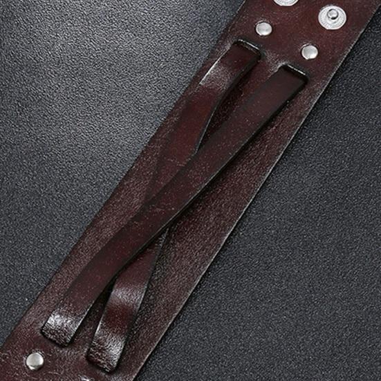Men Bracelet Faux Leather Solid Color Smooth Punk Style Button Closure Lightweight Individual Cross Strap Men Accessory