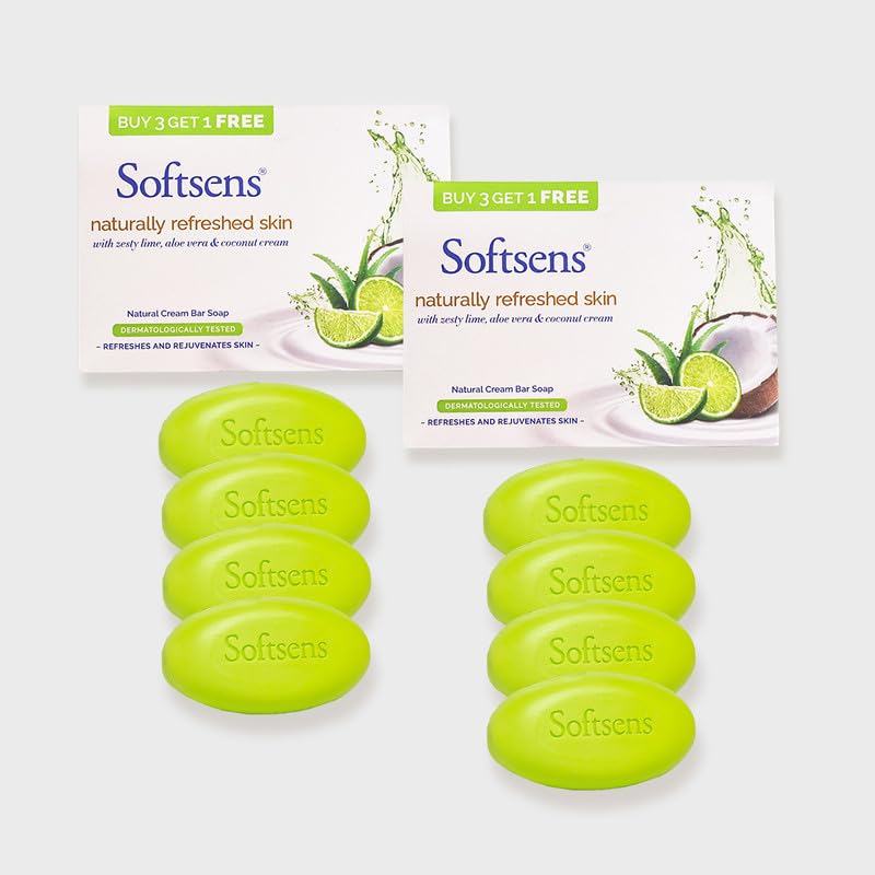 Мыло-брусок Softsens Naturally Refreshed Skin Cream Сделано из 100% натурального растительного масла и Бодрящего лайма, кокосового крема | Мыло для ежедневного использования Без парабенов