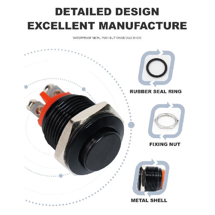 16mm push button switch NC Normally closed Mini Electric Waterproof Momentary 1NC Small Metal Switches Start Stop VaneAims Switches Oil Pressure 6