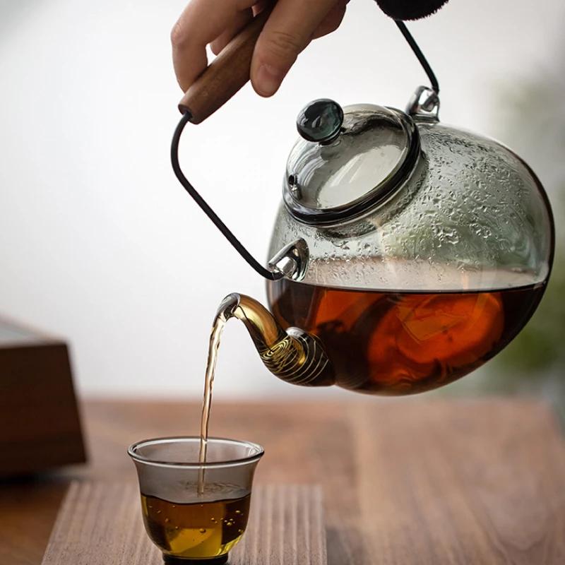 Чайник из термостойкого стекла, чайник из высокопрочного боросиликатного стекла, устойчивый к высоким температурам, прозрачный стеклянный фильтр для чайника, бар для сбора остатков чая