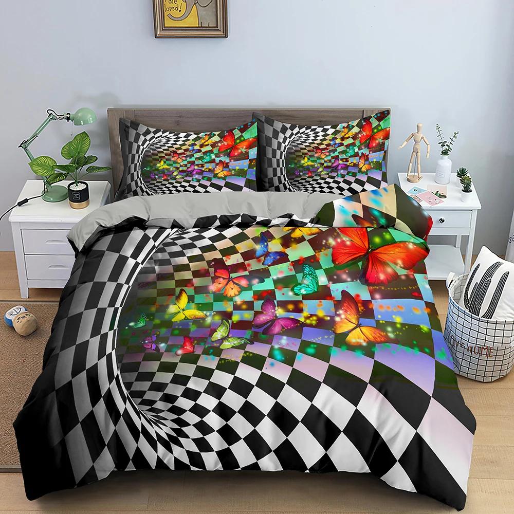 3D Abstract Duvet Cover King Queen Size Colorful Ripple Bedding Set Psychedelic Geometric Soft Comforter Cover with Pillowcase