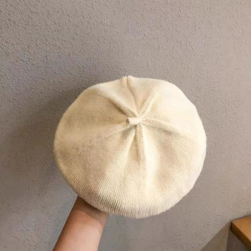 Восьмиугольная шапка, женский берет, женские осенне-зимние вязаные шапки для женщин, вязаная шерстяная шапка большого размера, французская однотонная шапка