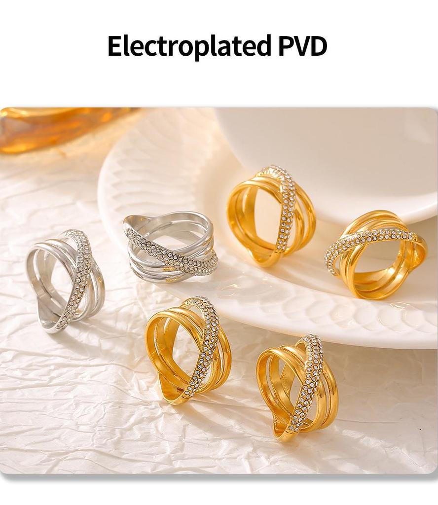 Винтажное кольцо с крестообразным узором и бриллиантами с позолотой 18 карат - Европейский и американский шик, нержавеющая сталь, не тускнеет.