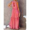 Fashion Elegant Sleeveless Ruffled Maxi Long Dress New O Neck Loose Casual Simple Summer A-line Beach Dresses Female Pleated Solid Color Clothing