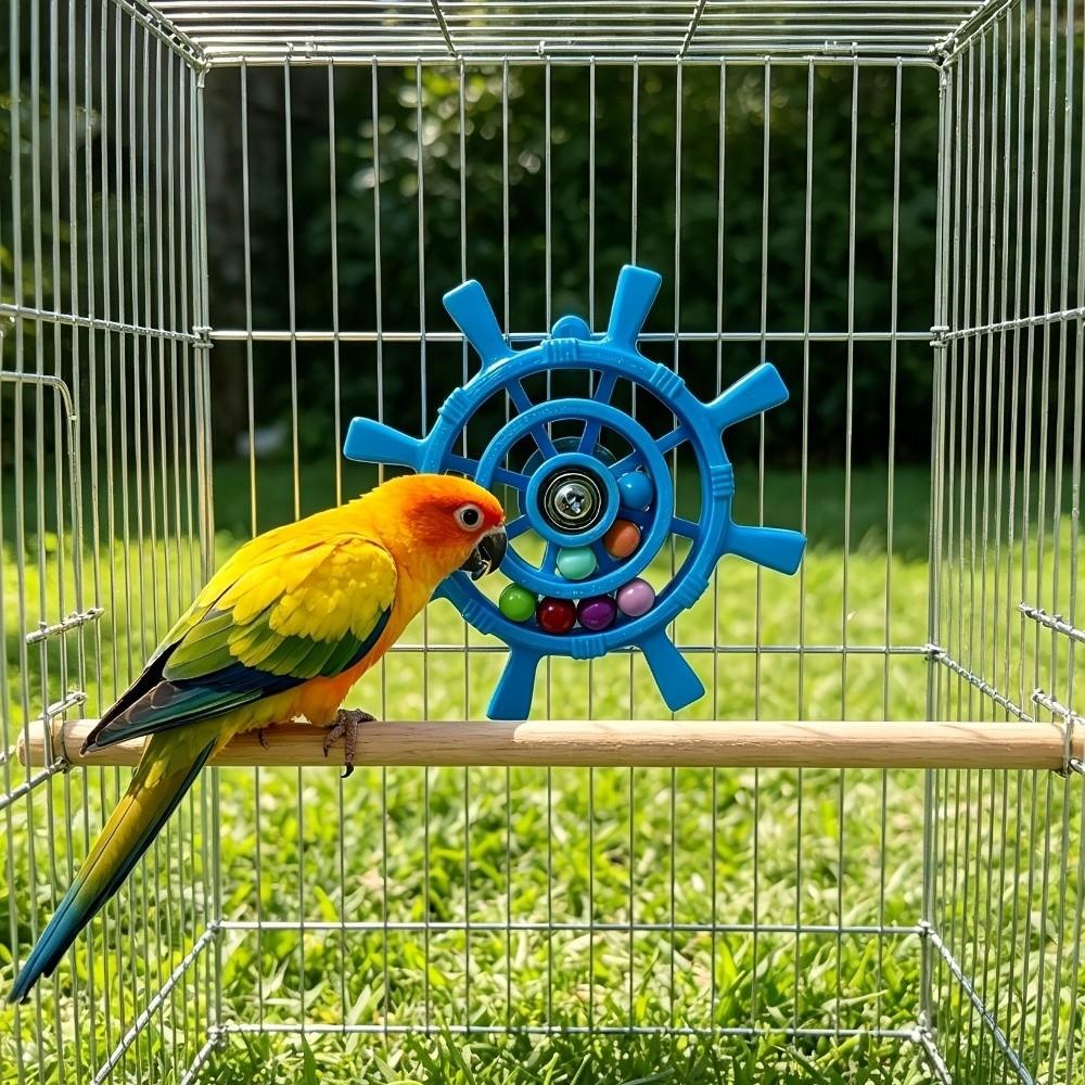 Bite Resistant Interactive Spinning Wheel Rudder Shaped Parrots Rotating Toys Entertainment