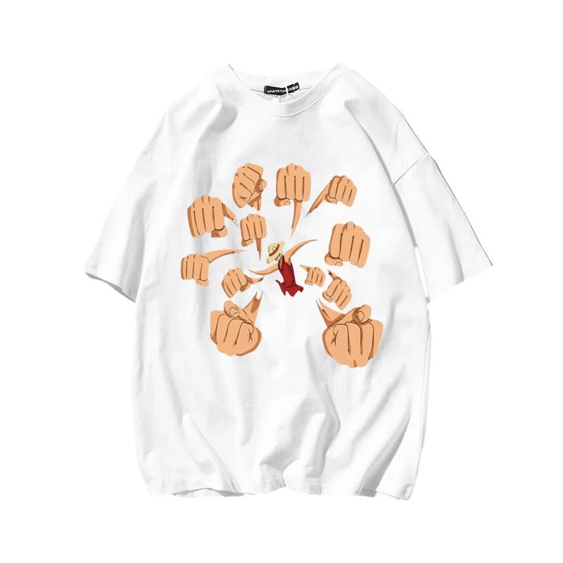Japanese ONE PIECE Luffy Anime Peripheral Short Sleeve Unisexs and Unisexs Summer Crew Neck TShirt Top Trend Sports Leisure Sport