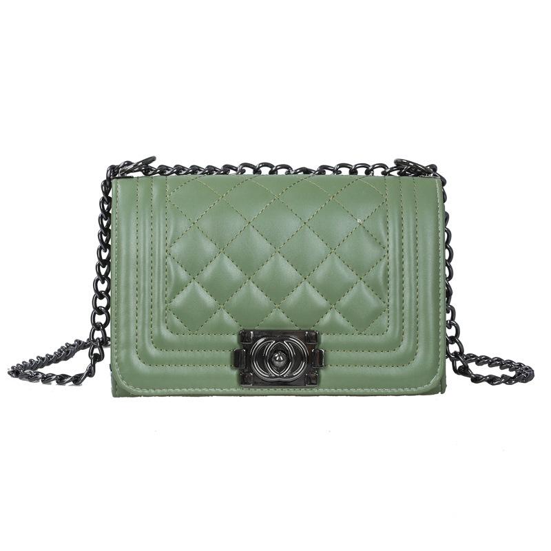 Women Solid Color Lock Buckle Lingge Square Crossbody Bag Leisure PU Chain Inclined Shoulder Bags Adjustable Band Strap