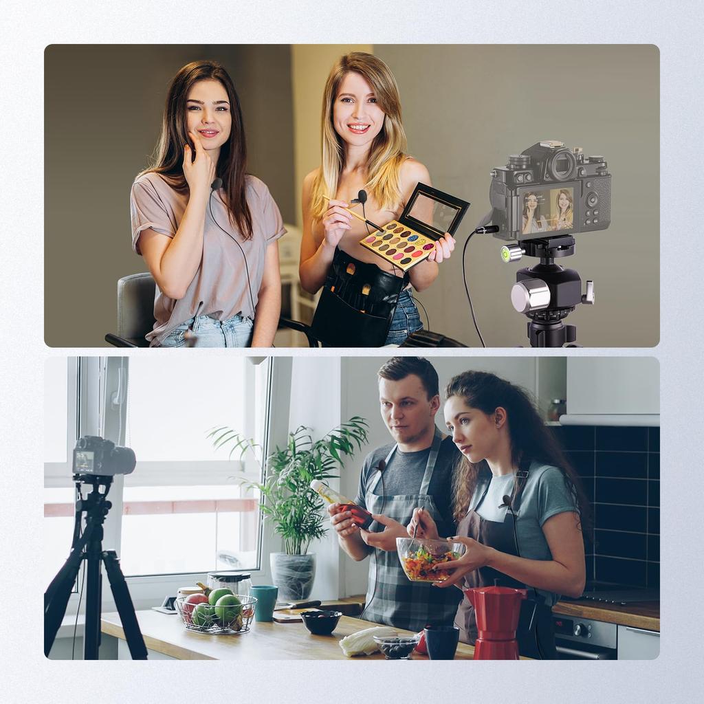 NEEWER LM3 2м Двойной микрофон, Петличный микрофон, Всенаправленный проводной микрофон с клипсой и 3,5 мм TRS 4-метровым удлинительным кабелем, Шумоподавление