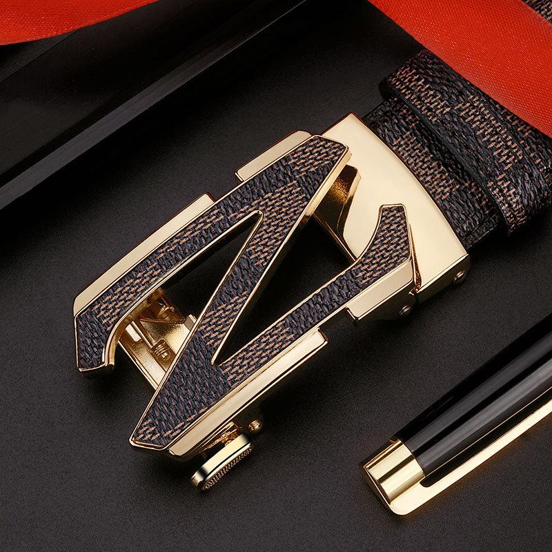 Men's Genuine Leather Belt with G Letter Automatic Buckle - Trendy Business Style for Young Men
