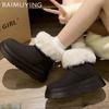 Ботильоны женские на меховой платформе, замшевые туфли на плоской подошве, женская обувь 2025 года, модный бренд, короткие, плюшевые, удобные, теплые, женские, зимние ботинки