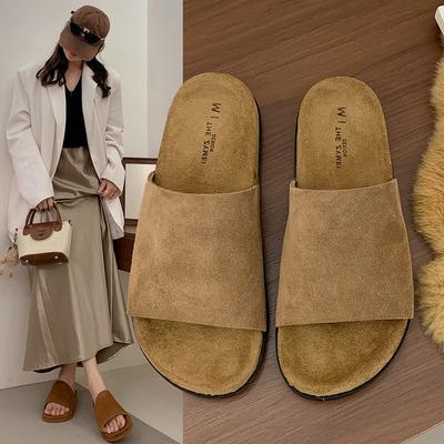 Версия из коровьей кожи~ Новые однословные шлепанцы 2025 осень новая модная верхняя одежда матовая кожа плоская подошва повседневные шлепанцы Boken