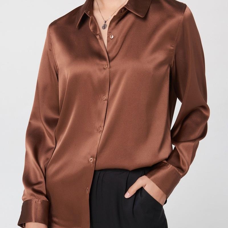Шелковая рубашка Mulberry Silk, женская деловая одежда на весну и осень, контрастного цвета, с длинными рукавами, кардиган для поездок на работу с квадратным воротником