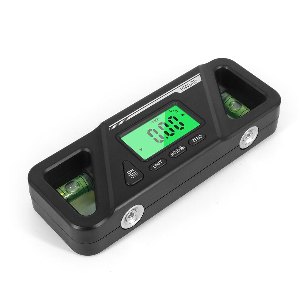 HW-300 Digital Inclinometer Angle Finder Gauge Spirit Level Bottom Magnet Data Hold Bright LCD Display Compact Inclinometer