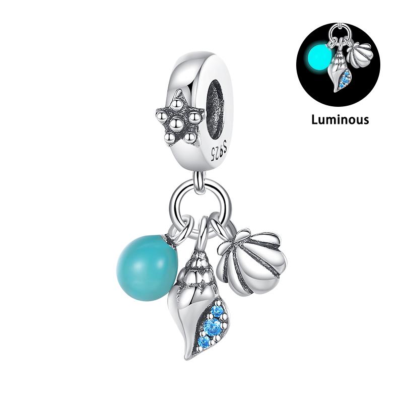 Лето S925 серебряный цвет ракушка жемчуг рыбий хвост светящийся океан серии Подвески бусины подходят S925 оригинальные браслеты DIY ювелирные изделия