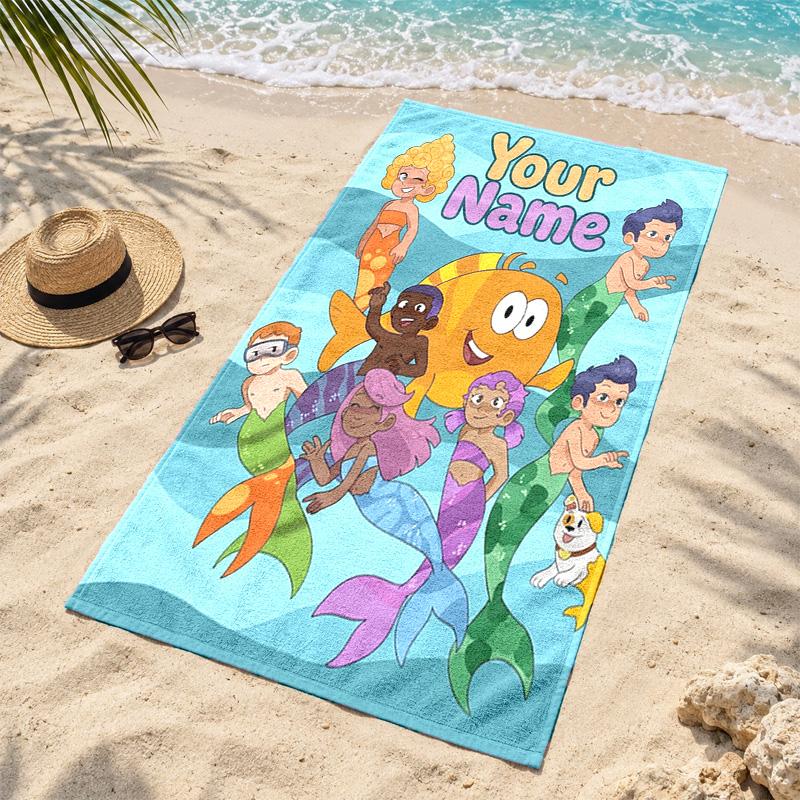 Bubble Guppies Custom Name Beach towels also serve as bath towels summer essential a musthave for the outdoors the beach and the pool