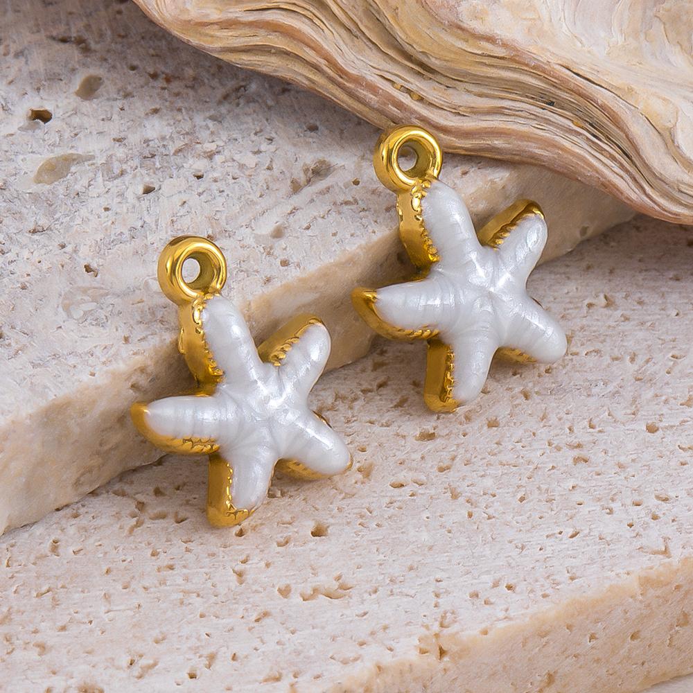 5pcs Fashion Stainless Steel Enamel Golden Starfish Charms Pendants DIY Necklace Bracelet Charm for Jewelry Findings Components