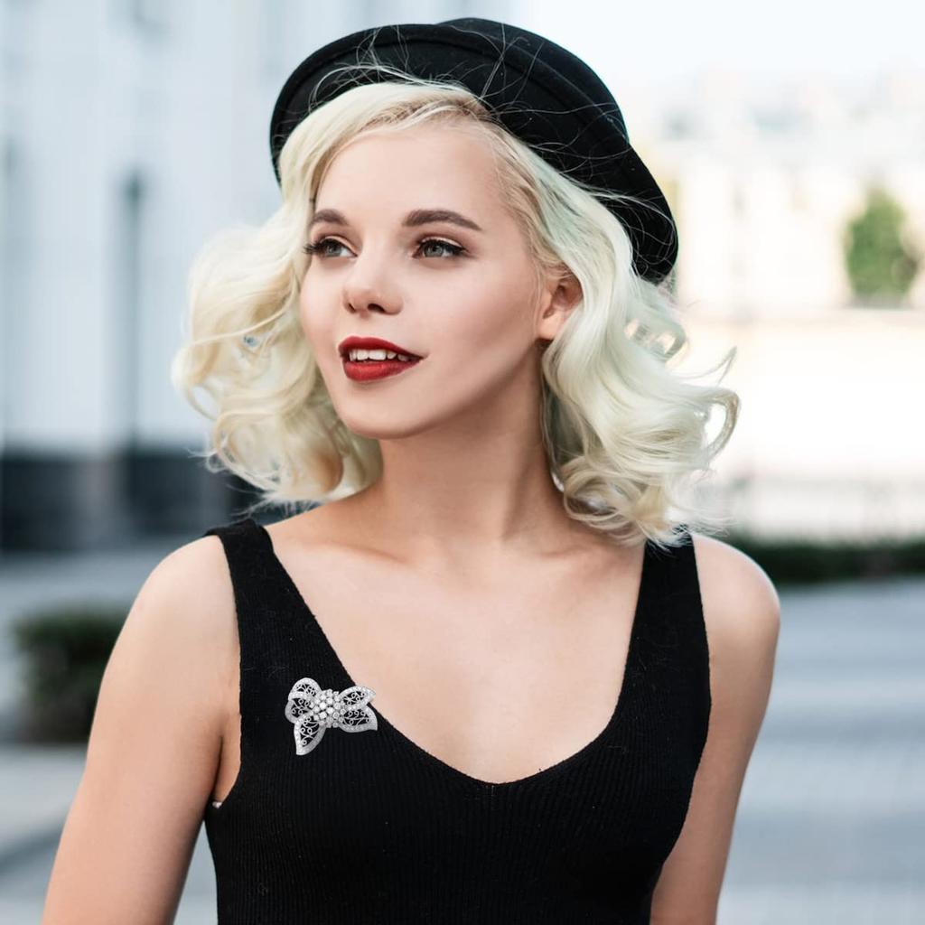 LAVINA Винтажная Свадебная Брошь-Пин с Лентой для Женщин Элегантная Европейская Родиевое Покрытие Кубический цирконий Ювелирные изделия, Латунь. ,