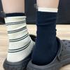 Women's Striped Mid-Calf and Over-the-Knee Socks: Trendy Color Block, Double Needle Design with Heel Fabric Label
