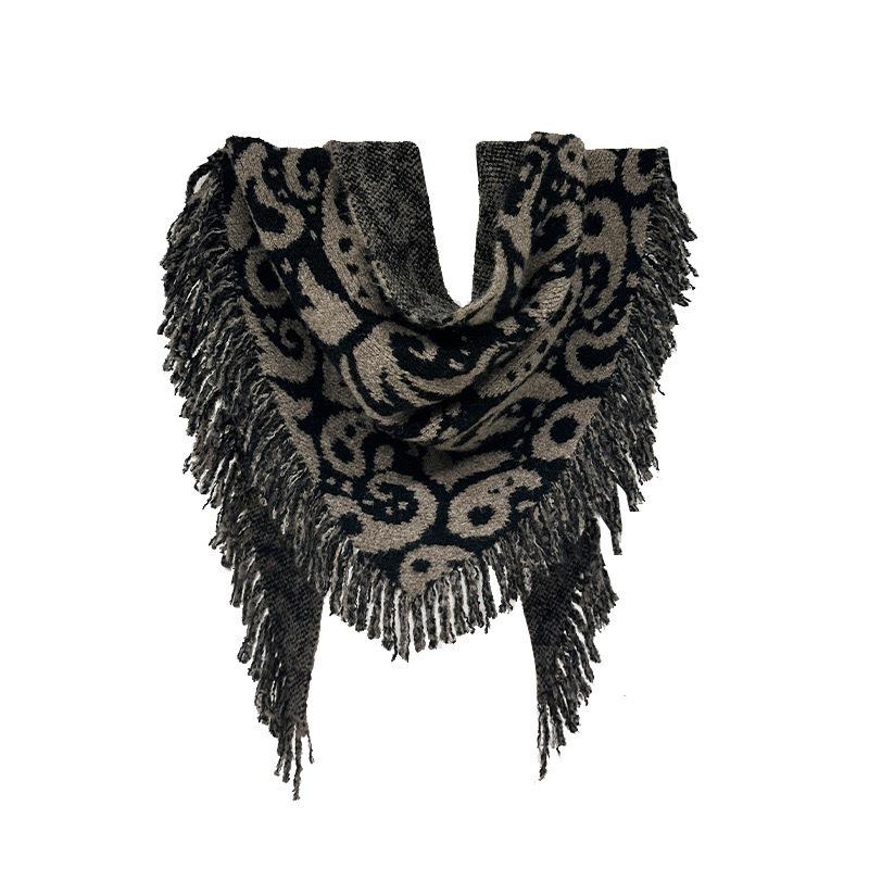 New Tassel Scarf for Women Leopard Print Autumn and Winter New Wool Blended Triangle Scarf Shawl Retro Fashion Shawl