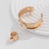 Imitation Pearl Flower Cuff Bangle Gold Silver Color Temperament Metal Wide Vintage Punk Simple Bracelets for Women Irregular Accessories Party Gift