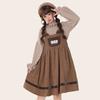 Винтажное платье кавайной Лолиты, женское зимнее японское милое платье миди с милым медведем, плюшевым карманом, вельветовое платье миди на бретельках, мягкая девушка