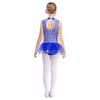 Kids Girls Sparkly Latin Dance Outfit Striped Leotard Mock Neck Open Back Design and Tulle Skirt Performance Wear