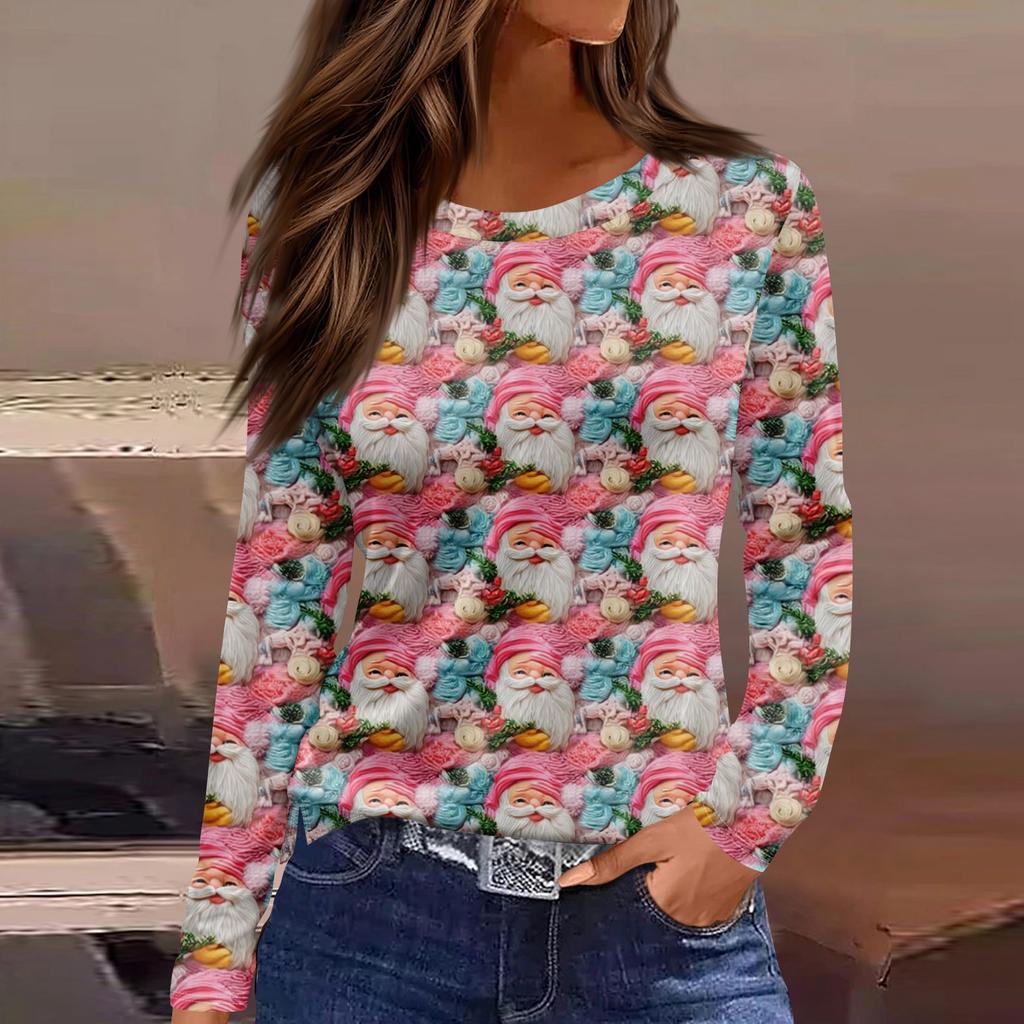 Женская модная повседневная свободная футболка с разрезом и круглым вырезом с длинным рукавом с принтом, женский топ