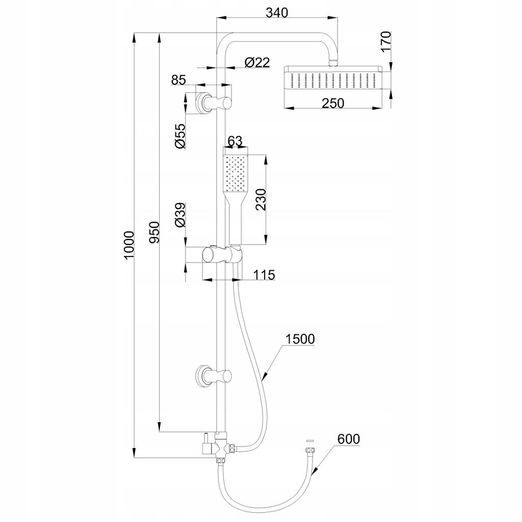 Surface-Mounted Shower Set with Rain Shower Head and Hand Shower, , Amfisa