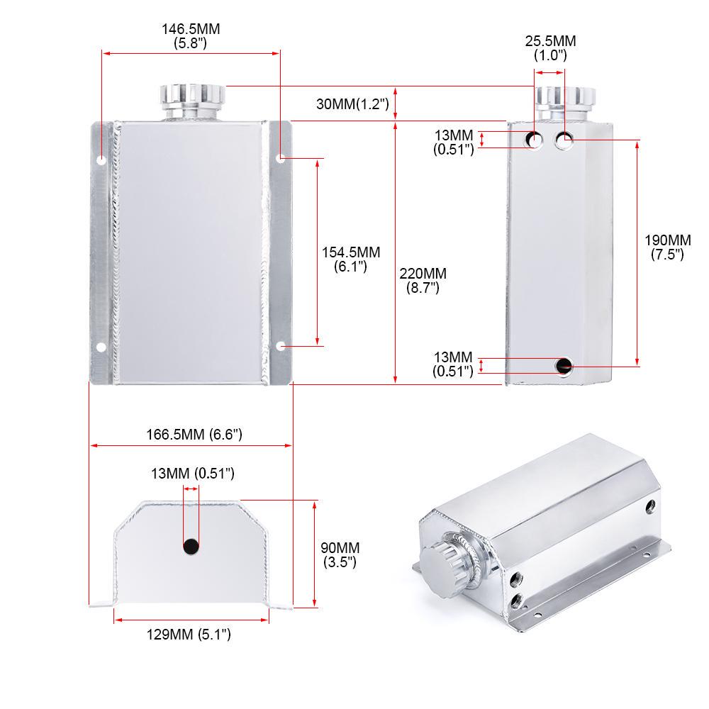 PQY Универсальный 2-литровый литой моторный маслоуловитель для топлива и газа, сапун, бутылка для охлаждающей жидкости, расширительный бачок для радиатора PQY-TK55BK